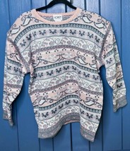 Vintage Koret Pink Gray Fun Pattern Sweater XL Granny Cottagecore Grandm... - $39.60