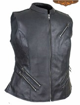 Women&#39;s Leather Motorcycle Vest With Two Gun Pockets Biker Apparel - $1,501.54 MXN+