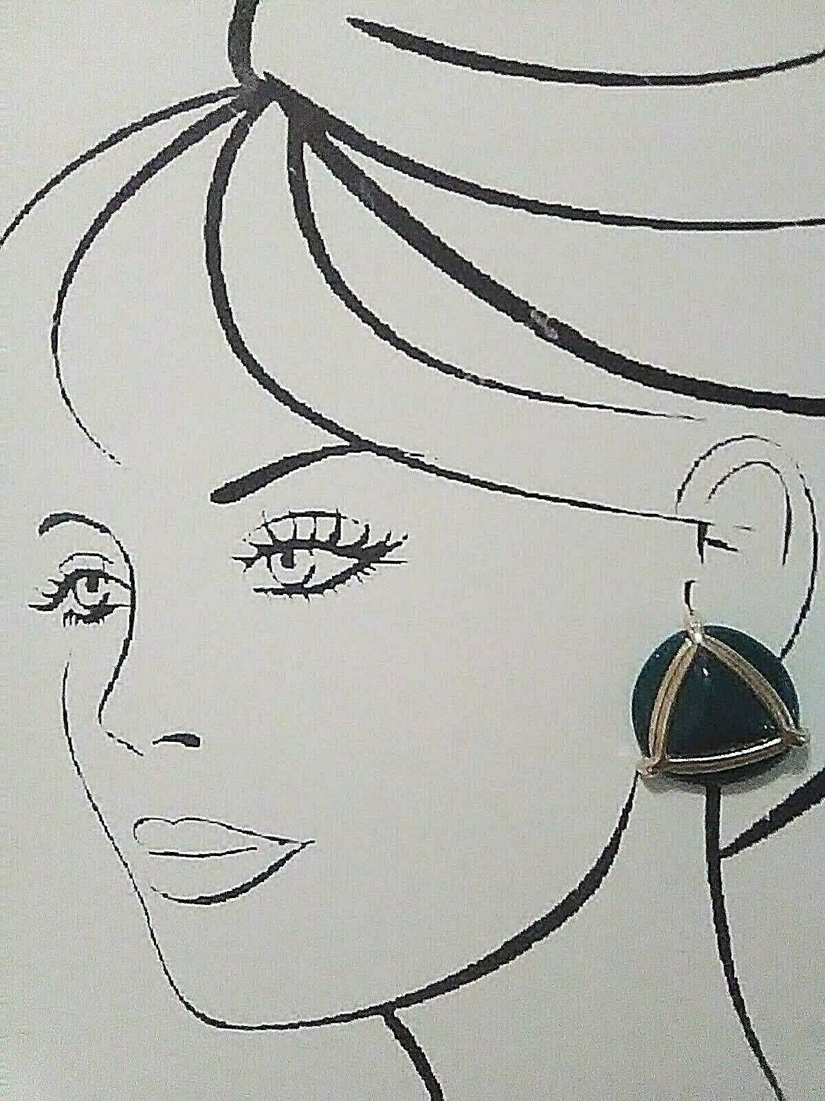 Primary image for VINTAGE CLIP BUTTON EARRINGS IN GREEN W/ GOLDTONE TRIANGLE ACCENT