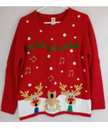 Holiday Time Singing Reindeer Red Metallic Christmas Sweater Size Large ... - $22.99 CAD