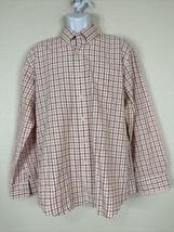 Izod Men Size L Orange/White Check Plaid Button Up Shirt Long Sleeve Pocket - £6.45 GBP