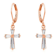 Precious Stars Rose Goldtone Baguette Cubic Zirconia Cross Leverback Earrings - £15.18 GBP