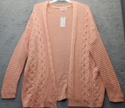 No Comment Cardigan Sweater Womens 1X Salmon Cable knit Long Sleeve Open Front - £17.80 GBP