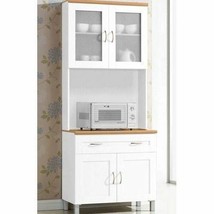 White Wooden Microwave Kitchen Utility Cabinet Storage Shelves Cupboard Drawer - £347.96 GBP
