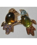 2 BIRDS on BRANCH Figural BROOCH PIN Gold Tone Rhinestones Jelly Belly - £26.25 GBP