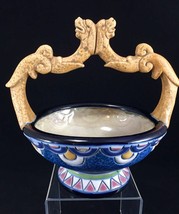 Art Deco Czech Bohemian Amphora Majolica Basket With Sculptural Dragon Handle - £228.58 GBP