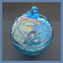 Hanging Glass Ball 4&quot; Aqua Glass with Geometric Lines (1) GB90 Slight AB... - $15.15