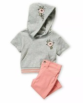 HUDSON Infant Girls Gray Pink Coral Short Sleeves Hoodies 2 Piece Pants Set $59 - £7.90 GBP+