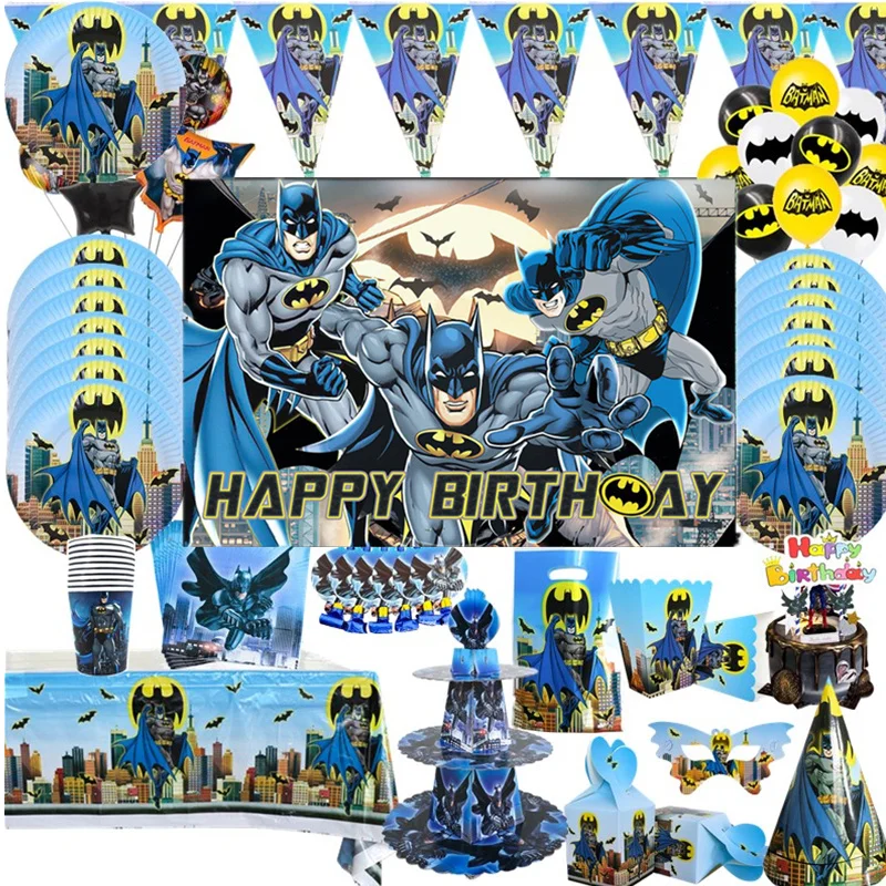 Bat Man Birthday Party Decoration Superhero Disposable Tableware Cup Plate - £7.98 GBP+