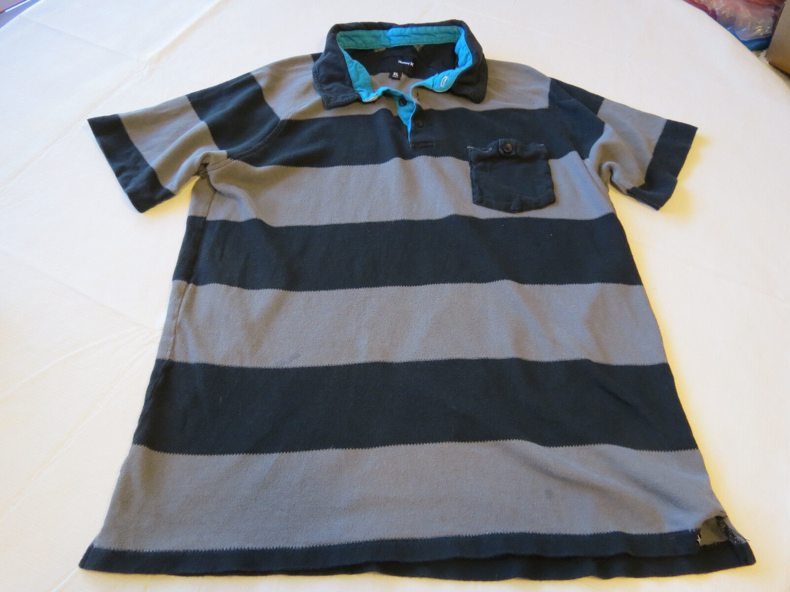 Boys Hurley polo shirt short sleeve cotton skate surf Youth XL black grey GUC - $15.43