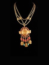 Fabulous  Egyptian necklace / winged golden Scarab / HUGE Ormolu tassel drop / v - £233.07 GBP