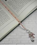 Heart Cluster Beaded Thong Bookmark Glass Pearl Crystal Handmade Peach New - $16.82