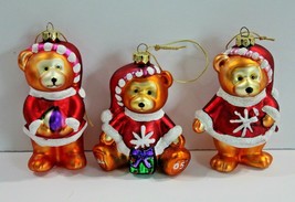 Collectible Glass Ornament Bears Christmas 3 Piece Set 4&quot; Belkie 2005 - £11.58 GBP