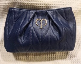 New Cle De Peau Navy Leather Zippered Beaute Makeup Pouch - $19.99