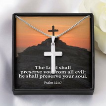 Scripture Card Hope Psalm 121:7 Cross Card Necklace w Stainless Steel Pendant R - £37.28 GBP+