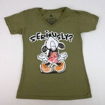 Disney Store Womens Mickey Mouse Seriously? T Shirt Sz Small V-Neck Oliv... - £9.33 GBP