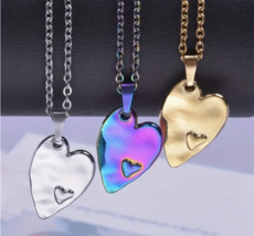 Love Heart Pendant Necklace - Stainless Steel 18K Gold Plated - Select Color - £7.90 GBP