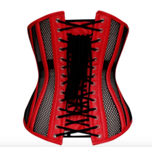 Red Satin Black Net Gothic Bustier LONGLINE Underbust Corset Waist Training - $56.99