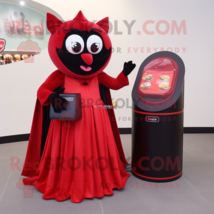 Red Vampire mascot costume character dressed with a Maxi Skirt and Coin purses - £964.91 GBP