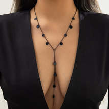 Black Sequin Tassel Lariat Necklace - £10.97 GBP