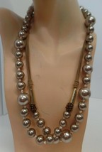 Chicos Bold Tan Faux Pearl Chunky Necklace-Adjustable to 52&quot; - £15.64 GBP