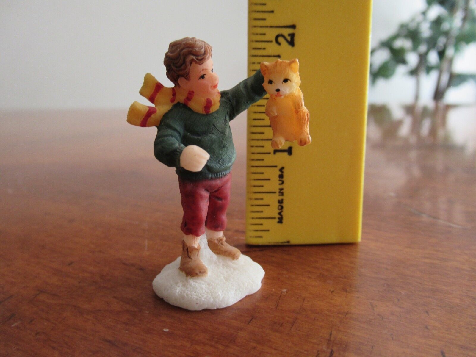 Primary image for O'Well Christmas Village Figurine Resin Child Boy Holding Tabby Cat Kitty 1.75"