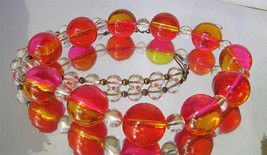 Vintage Clear Lucite Necklace Multi Color Purple Fuchsia Yellow Chunky B... - £19.61 GBP