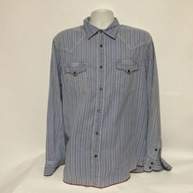 Ryan Michael Shirt Mens L Large Blue Striped Western Pearl Snap Silk Ble... - $58.20