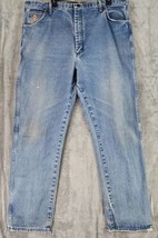 Wrangler FR Jeans Mens 42 X 34 Blue Denim Relaxed Fit Distressed Grunge ... - $45.53