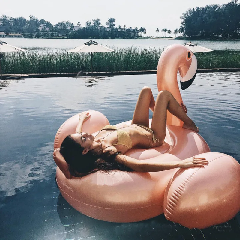 60 Inches Giant Summer Toys Inflatable Rose Gold Flamingo Swan Ride-on Swimming - £58.77 GBP