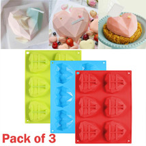 3 Pack 6 Cups 3D Silicone Heart Shape Cake Mould Baking Mold Tool Chocol... - £15.97 GBP
