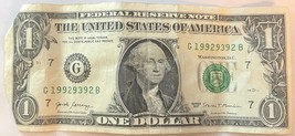 $1 One Dollar Bill 19929392, Birthday / Anniversary: September 3, 1992 - £3.90 GBP