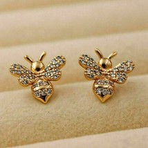 2Ct Round Simulated Moissanite Honey Bee Stud Earrings 14K Yellow Gold Plated - £82.22 GBP