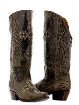 Womens Western Cowboy Boots Leather Cross Wing Rhinestones Snip Toe Zip Up Botas - £86.32 GBP