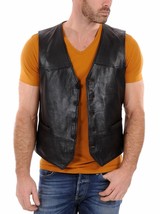 Negro Piel de Cordero Delgado Hombres Chaleco de Cuero Abrigo Ajuste Fie... - $2,139.83 MXN+