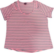 Material Girl Womens Striped Shoulder Cut Short Sleeve Tee 1X Pink/Grey - £16.70 GBP