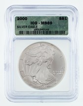 2000 Silber American Eagle Ausgewählten Von ICG As MS-69 ! Atemberaubend... - £63.18 GBP