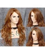 Strawberry Blonde Human Hair Blend Full Wig Wavy Long Heat Safe Bangs La... - $1,678.11 MXN
