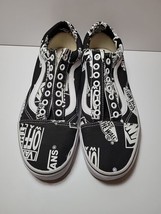 VANS Old Skool AOP Logo Shoes Mens 7 Black And White No Laces Wmns 8.5 Very Good - £24.59 GBP