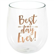 Wedding Rose Gold Best Day Ever 14 oz Stemless Plastic Wine Glasses 6 Pack - £18.50 GBP