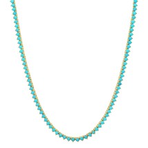 7.5CT Round Simulated Turquoise 3-Prong Tennis Necklace 14K Yellow Gold Plated - £639.62 GBP