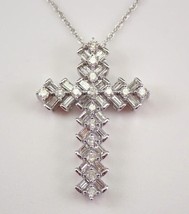 3Ct Baguette Simulated Diamond Cross Shape Pendant 14k White Gold Plated silver - £170.55 GBP