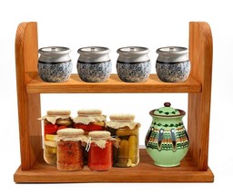 Spice Rack for Kitchen 2-Tier Engineered Wood Shelf Jars Holder Counter Top - £36.84 GBP