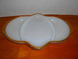 Fire King Milk Glass Anniversary Gold Trim Divided Serving Relish Dish V... - $34.99