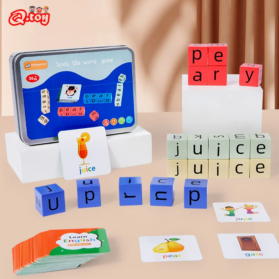 Letter Spelling Block Flash Cards Game English Words Early Learning Educational - £14.59 GBP+