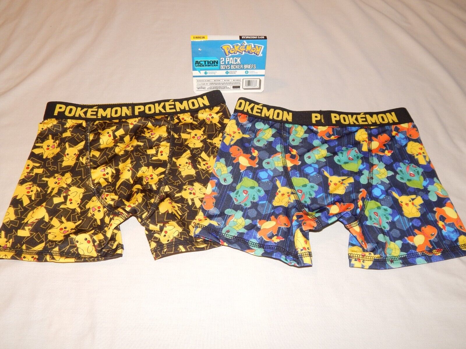 Primary image for Boys Underwear Size 8 Medium Pokemon Kids 2 Pack Pikachu Wicking Boxer Briefs