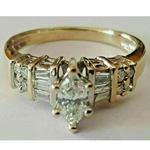 3.05Ct Marquise Cut Solitaire Lab-Created Engagement Ring 14K Yellow Gold Plated - £64.35 GBP