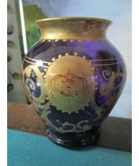 DIANA GOILAGOVA BOHEMIAN CZECH GOLD DECOR GLASS VASE 5 X 4&quot; [70B] - €90,53 EUR