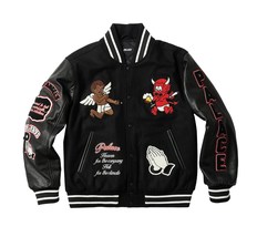 Palace Fallen Angels Crazy Patch Unisex All-Black Wool &amp; Leather Varsity... - $53.44 CAD+