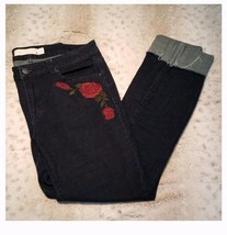 Statement Rose Embroidered Embellished Dark Wash Straught Leg Crop Jeans... - $19.00